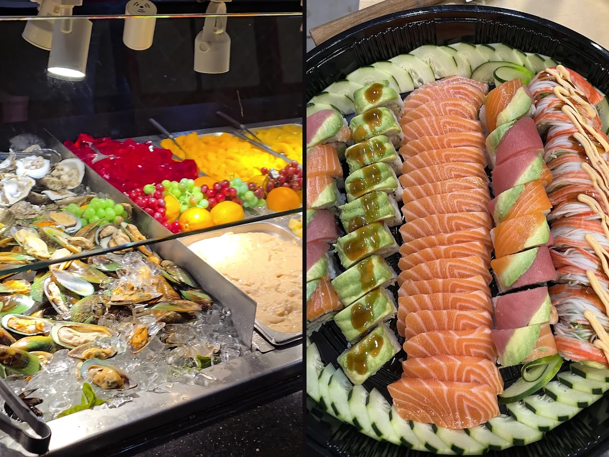 Fresh seafood display in a bright restaurant